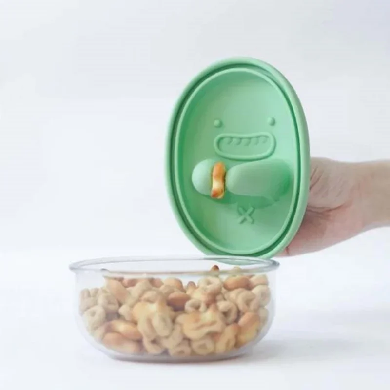 Home Cooking Food - ハンズフリースナックボックス、クラムなし、スナック収納ボックス、漫画柄クッキーボックス、食品グレードのシリコン製密閉防湿ボックス