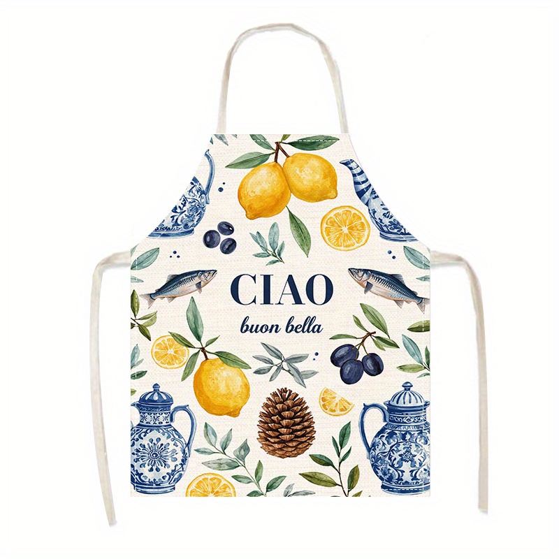 Home Cooking In Italian - 1pc 2D フラットリネンエプロン Ciao Buon Bella