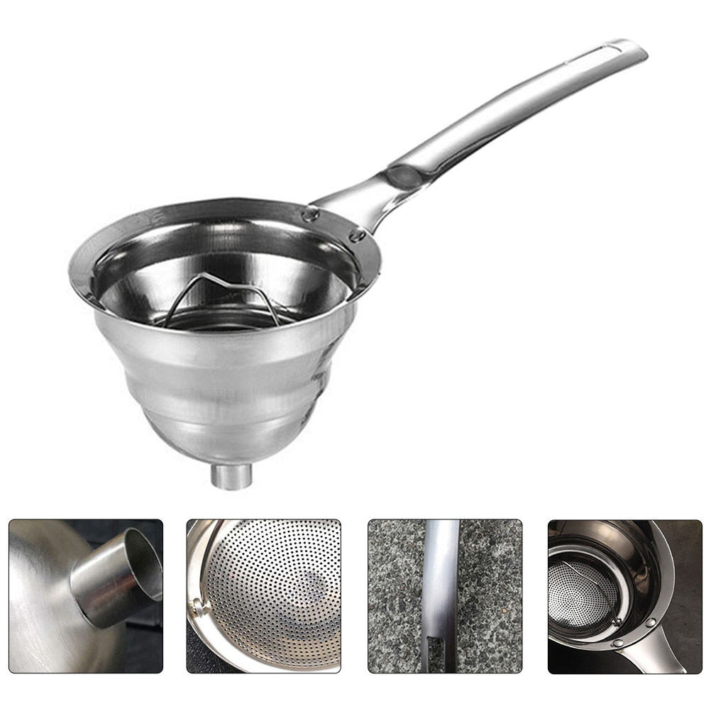 Home Cooking Restaurants - ステンレス製オイルフィルタースプーン 1個。長柄で、オイルを濾過するのに便利な漏斗型。キッチン用品、調理器具。家庭用、レストラン用、ホテル用。シルバー。