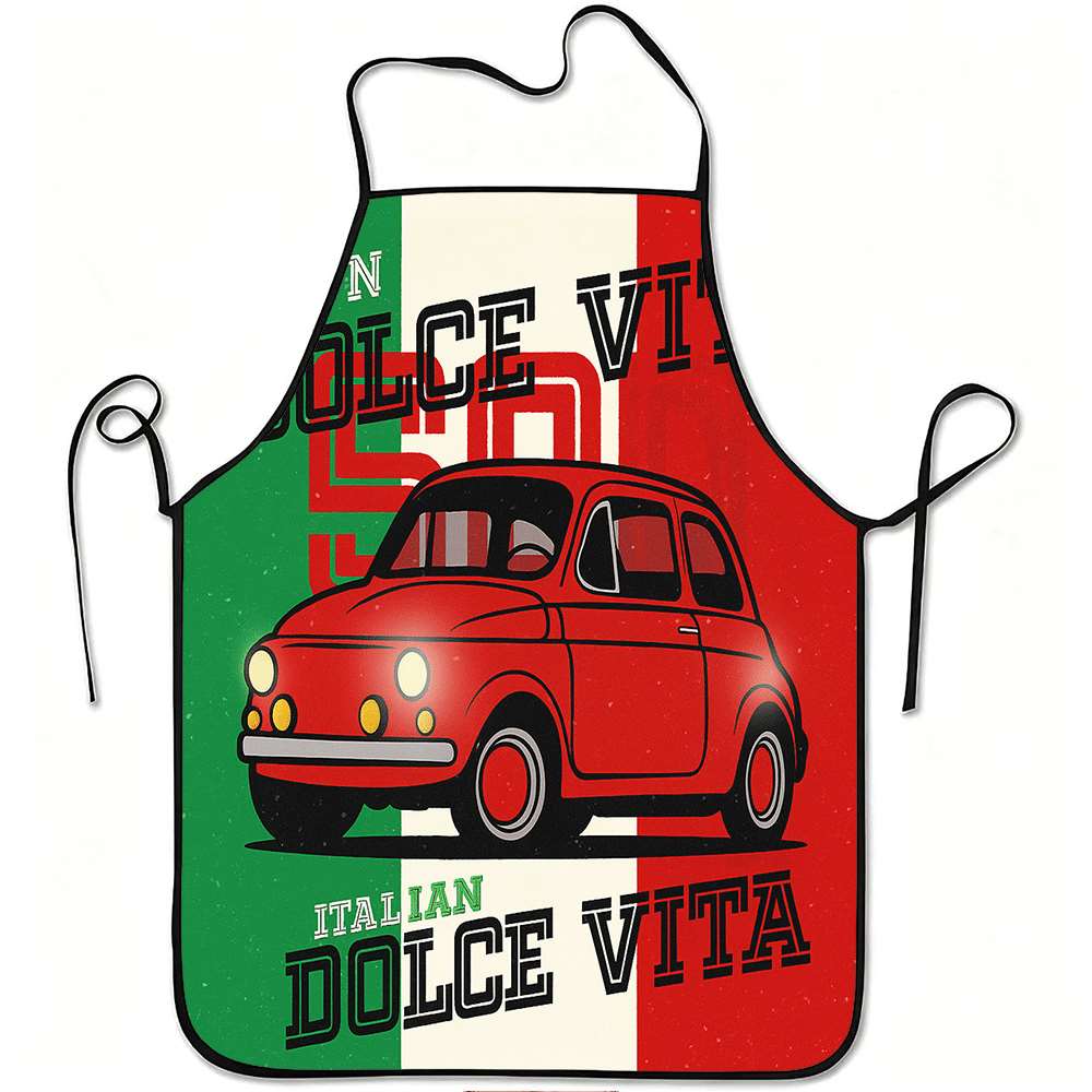 Home Cooking In Italian - 1枚の楽しいイタリア風エプロン、赤いフィアットのイタリア国旗デザイン、スイートライフレトロデザインエプロン、ユニセックス、工芸、ベーキング、絵画、キッチンや家庭用清掃、家庭料理、シェフ、ウェイター、カフェ、バーベキューショップ用エプロンに最適、21。 7× 28. 7インチ、家族や友人への完璧なホリデーギフトアイデア