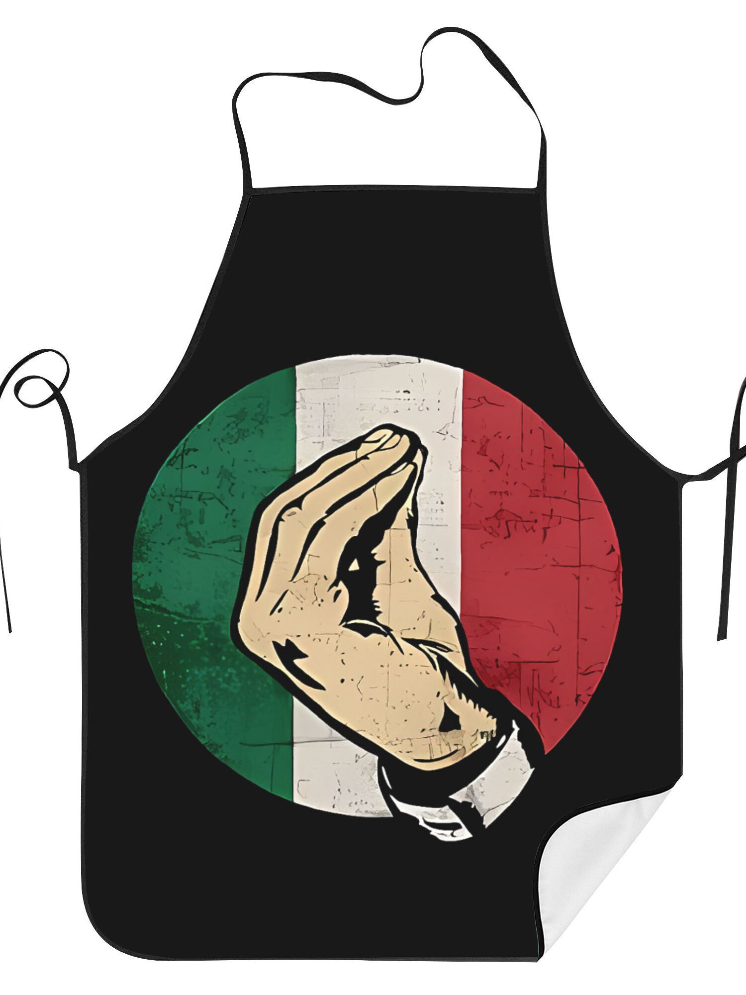 Home Cooking In Italian - 面白いイタリアの手の動きを模したキッチンエプロン イタリア国旗デザイン リネン製クッキングビブ シェフエプロン マルチサイズ ホームデコレーションギフト
