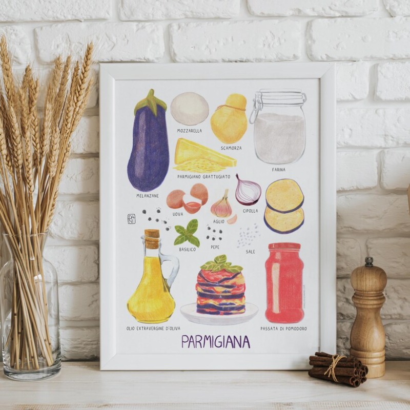 Home Cooking In Italian - モダンなグルメレシピ料理ポスターイタリア料理ピザデザートキャンバス絵画壁アートキッチンディナールーム家の装飾用