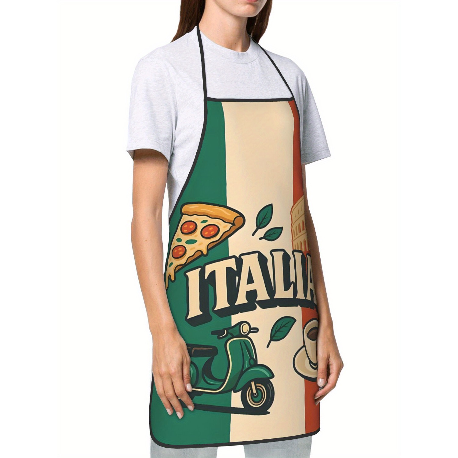 レトロなイタリア国旗キッチンエプロン ピザスクーターコーヒー - Home Cooking In Italian のレビューと価格