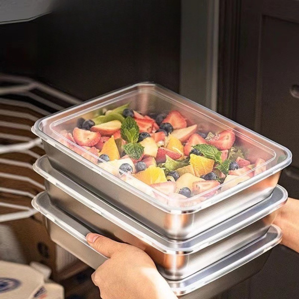 食品グレードのステンレス製サービングトレイ（蓋付き）、多目的 - Home Cooking Food のレビューと価格