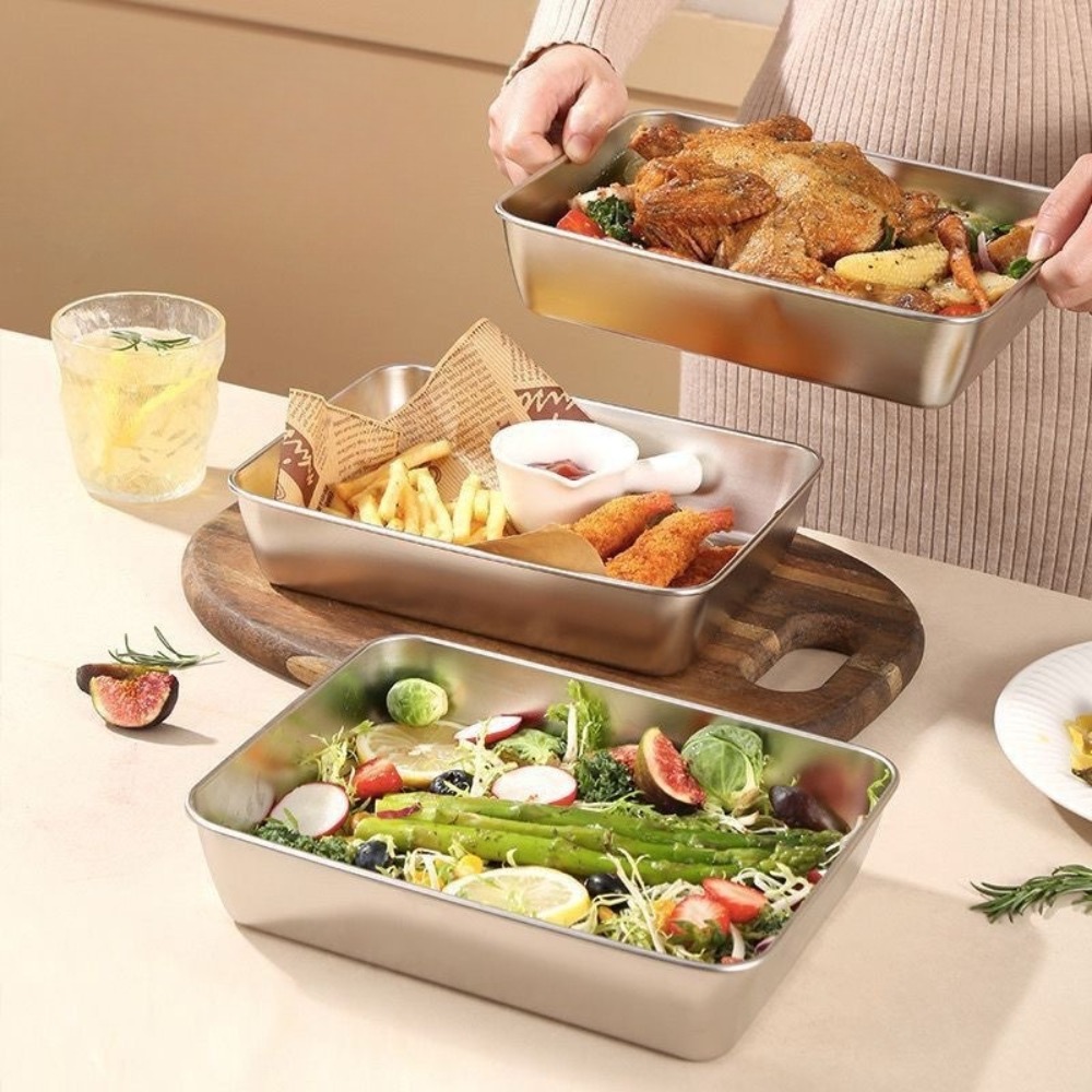 食品グレードのステンレス製サービングトレイ（蓋付き）、多目的 - Home Cooking Food のレビューと価格